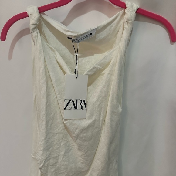 ZARA WOMAN SLEEVELESS ZW COLLECTION DRAPED LINEN BLEND DRESS WHITE 2965/120 - Picture 5 of 5